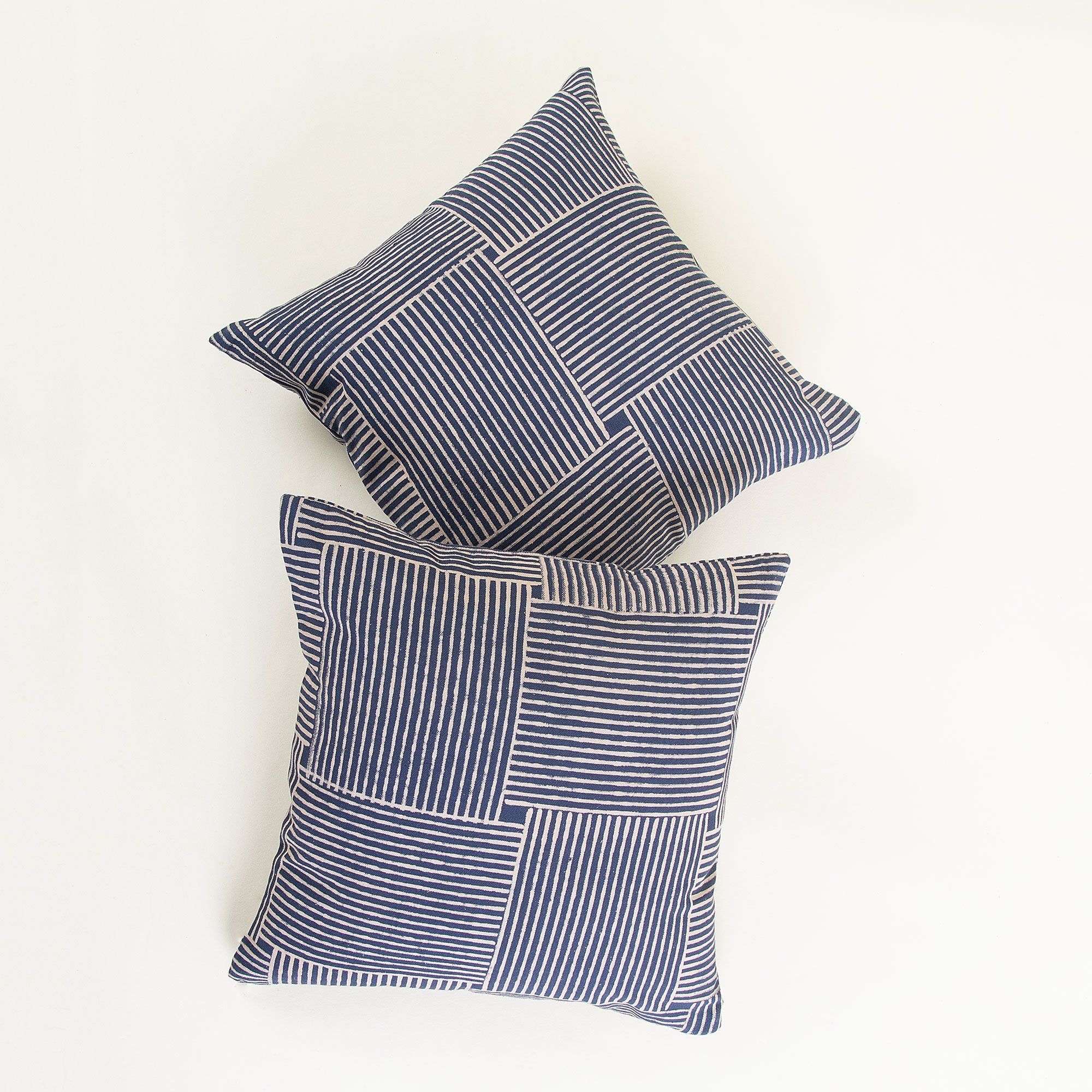 Blue Hand Block Print Cotton Canvas Cushion Cover